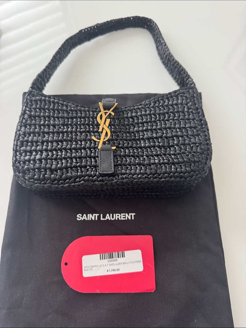 Authentic Saint Laurent Mini Black Raffia LE 5 À 7 Shoulder Bag - Picture 1 of 10